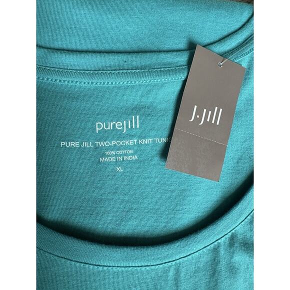J Jill PURE JILL Two Pocket Knit Tunic Top XL 100% Cotton 3/4 Sleeves Teal Blue - Picture 2 of 9